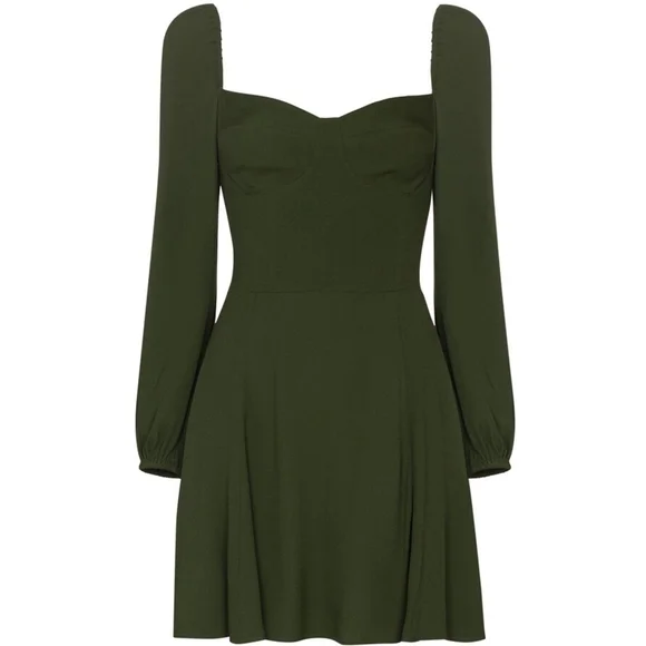 Women's Reformation Mochi Dark Green Long Sleeve Mini Dress Size 6